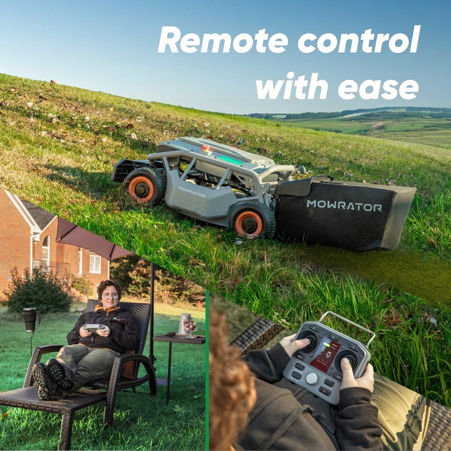 Mowrator S1 21" Leaf & Lawn 4WD 119% Slope (50°) Remote Control Mower Grip Tread Tire Edition